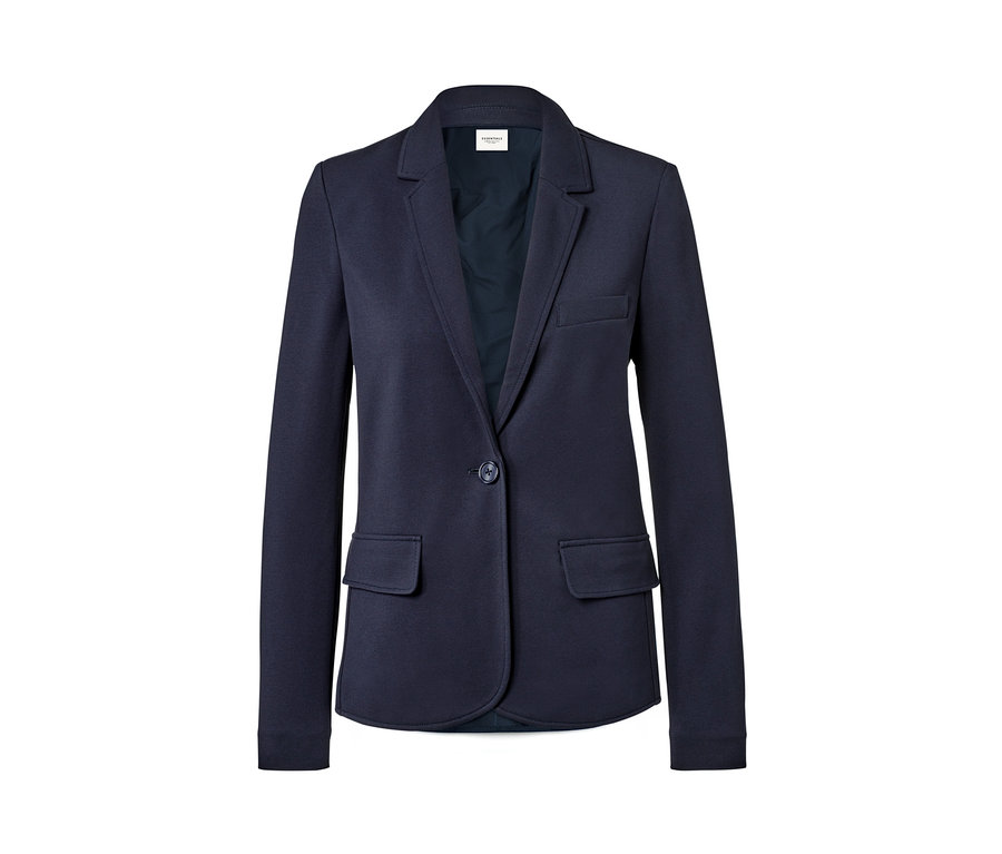 Granatowy żakiet z dżerseju.