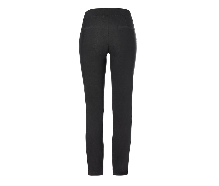 Szczegółowy widok z tyłu czarnych spodni damskich z bengaliny.