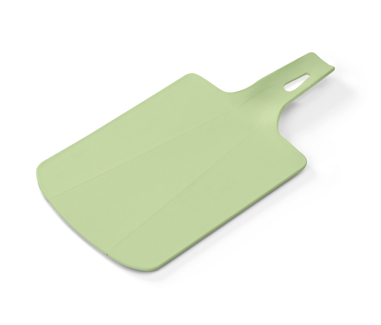 Zielona, składana deska do krojenia na białym tle.