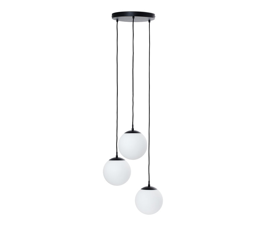 Lampa wisząca ze szklanymi kulami, potrójna, okrągła.
