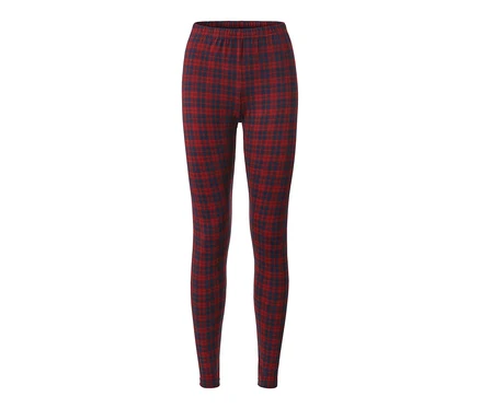 Czerwono-niebieskie miękkie legginsy w kratę.