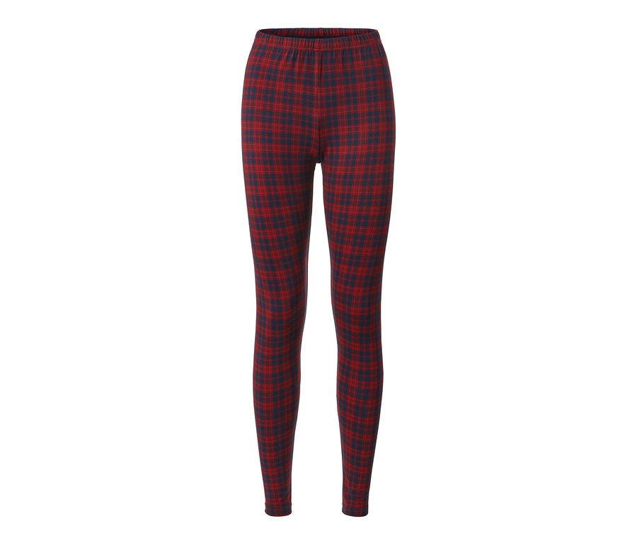 Czerwono-niebieskie miękkie legginsy w kratę.