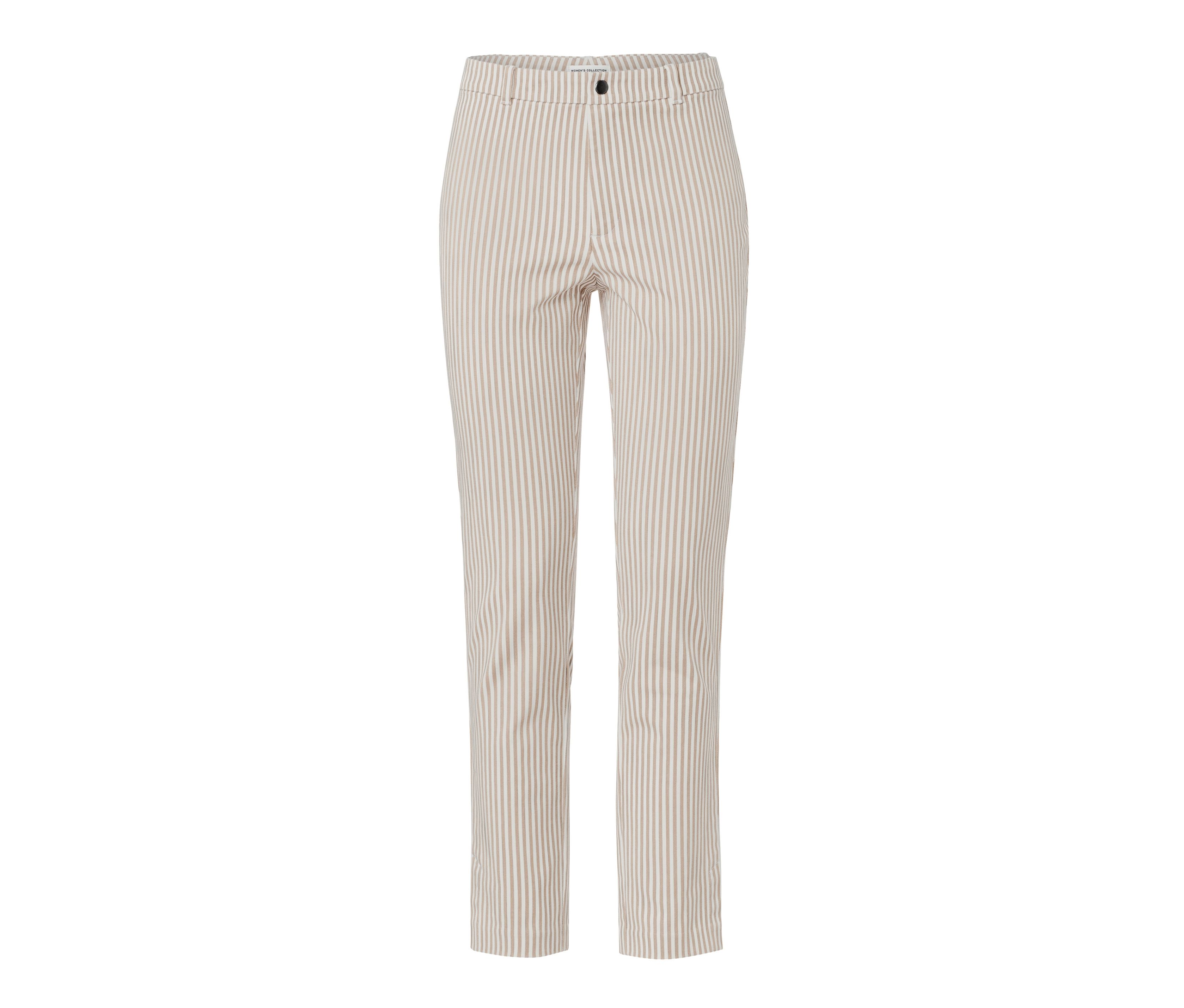 Tchibo - Spodnie w paski z tkaniny twill, beżowy/biały