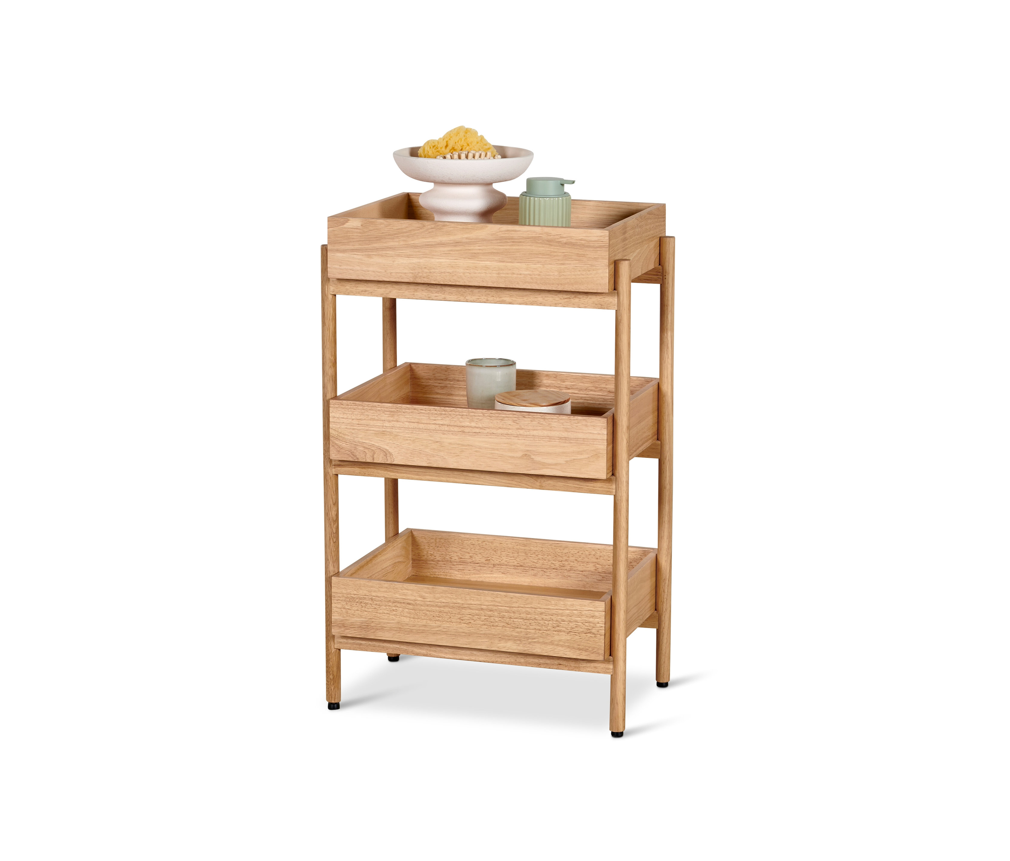 Tchibo - Regał stojący z litego drewna z trzema przegródkami - kolor: brązowy