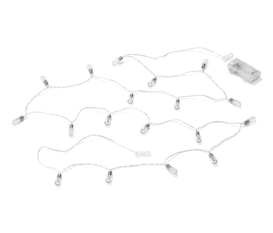 Łańcuch świetlny LED z miniżarówkami na białym tle.