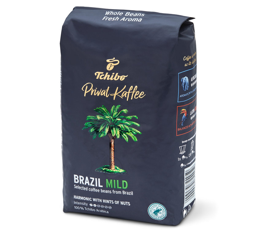 Opakowanie 500 g kawy ziarnistej Privat Kaffee, Brazil Mild.