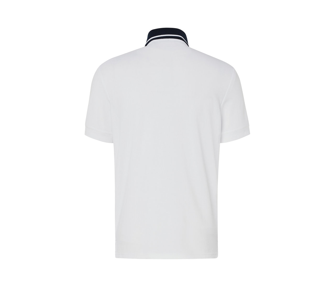 Widok z tyłu na białą funkcyjną koszulkę polo.