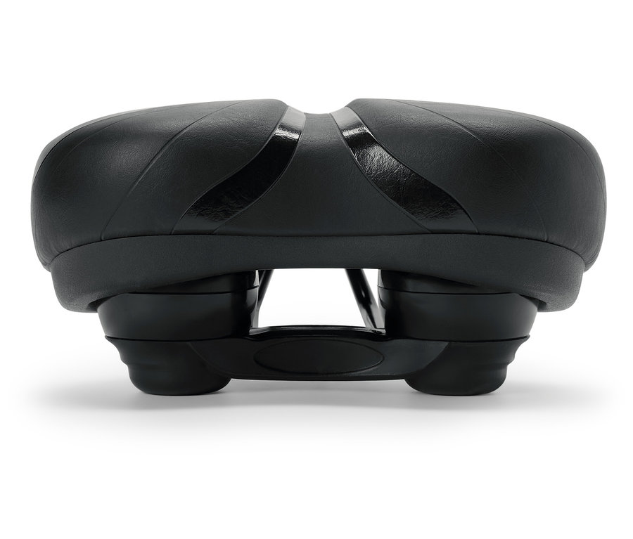 Czarne siodełko rowerowe.