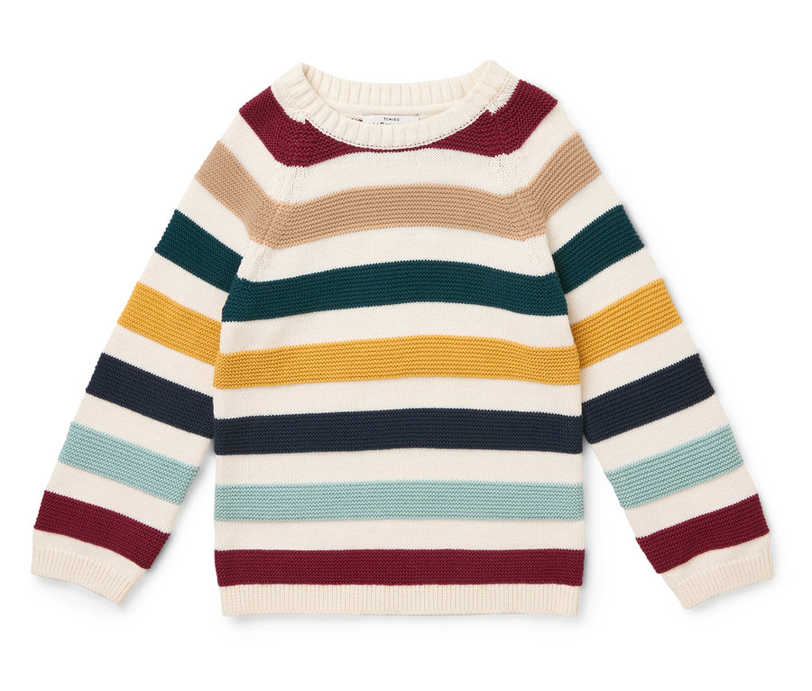Sweter w paski z kolorowymi poziomymi paskami.