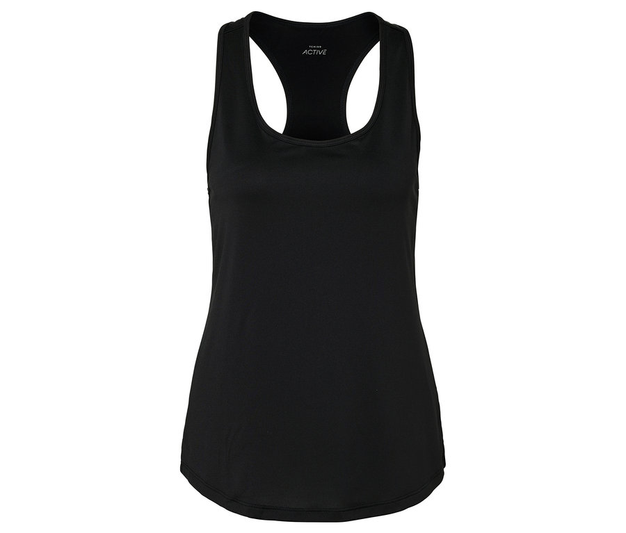 Czarny, sportowy top bez rękawów.