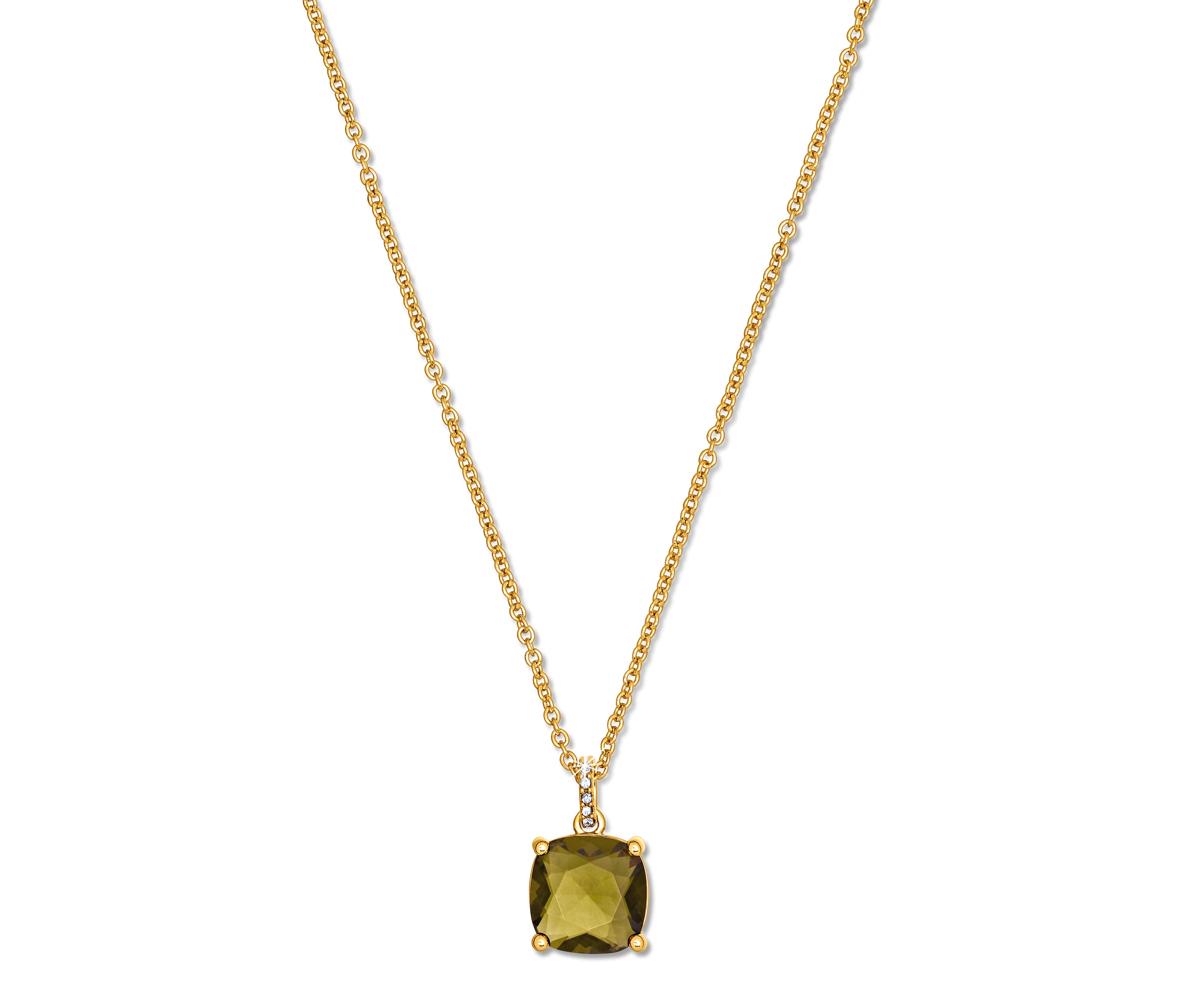 Tchibo - Naszyjnik z zielonobrązowym kryształkiem - kolor: zielony/brązowy