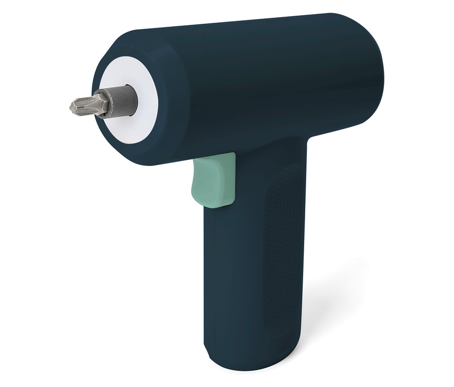 Zbliżenie na niebieski mini-wkrętak akumulatorowy 3,6 V.