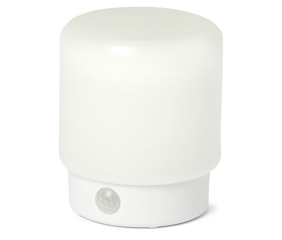 Biała lampka LED-Mini-Multifunktionslicht mit Bewegungsmelder.