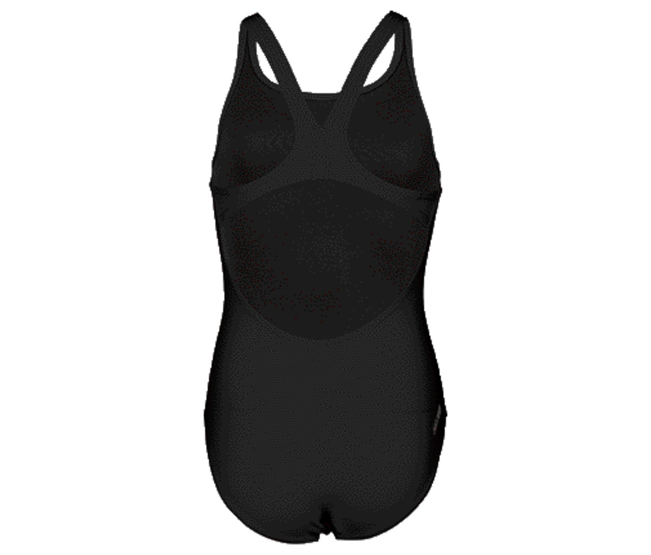 Widok z tyłu czarnego kostiumu kąpielowego z cienkimi ramiączkami.