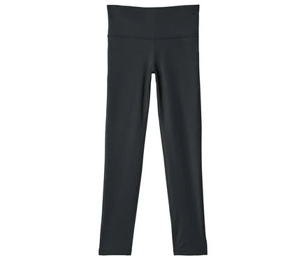 Ciemnoszare legginsy do kostek z wysokim stanem leżą na białym tle.