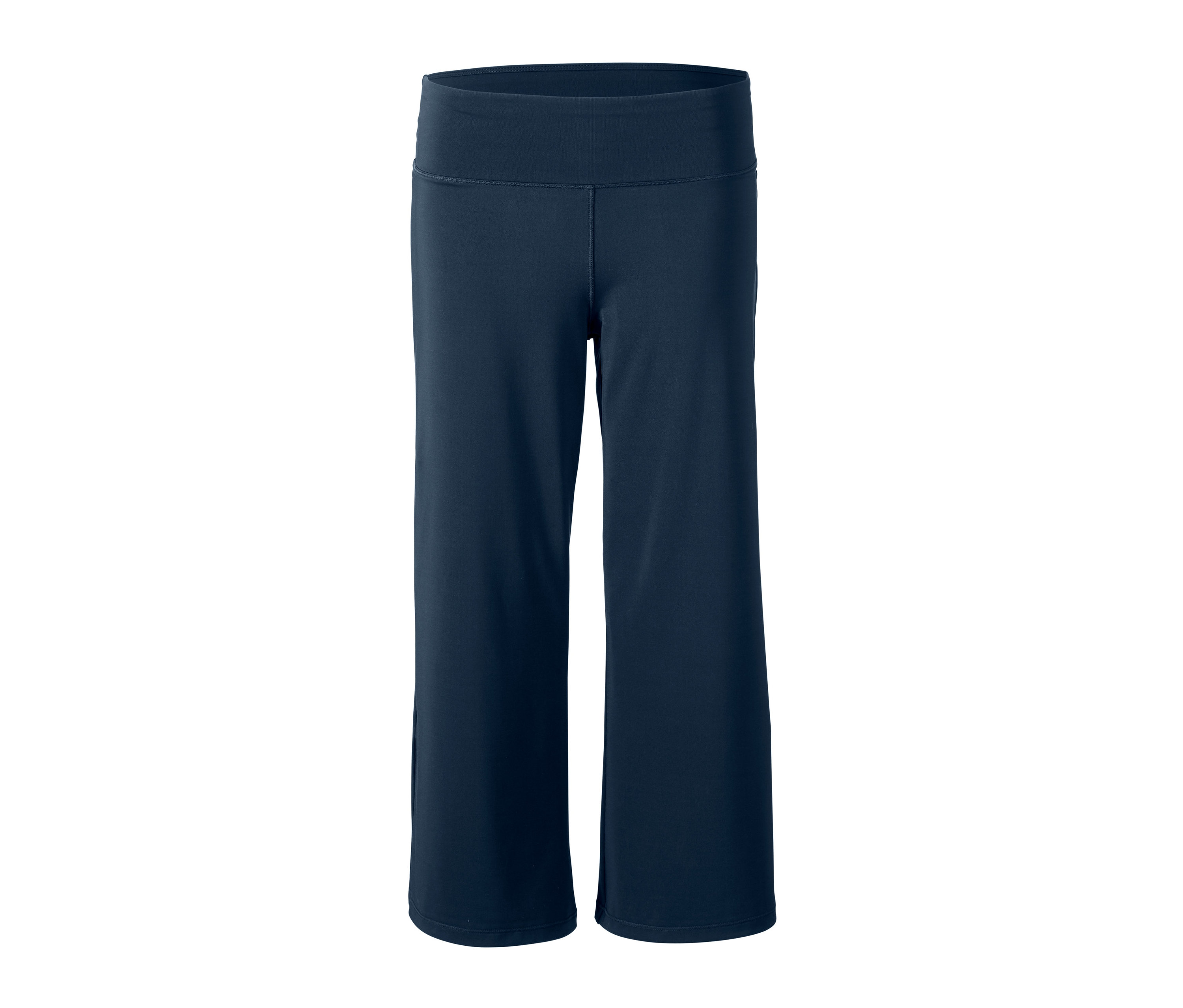 Granatowe sportowe spodnie kuloty o długości 3/4.