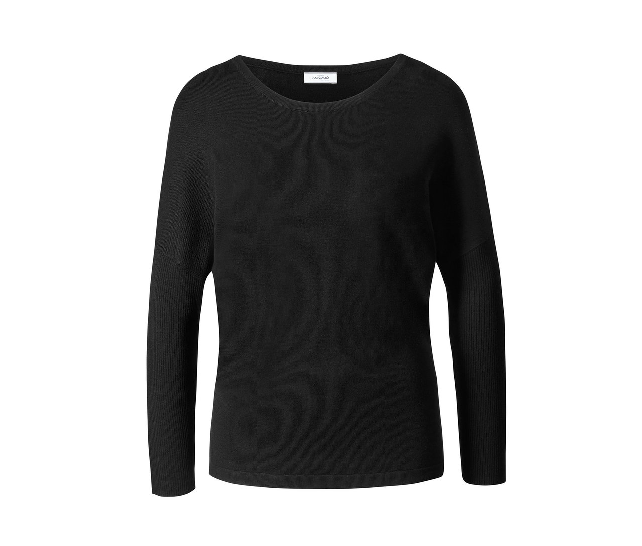Czarny damski sweter z delikatnej dzianiny z kimonowymi rękawami.