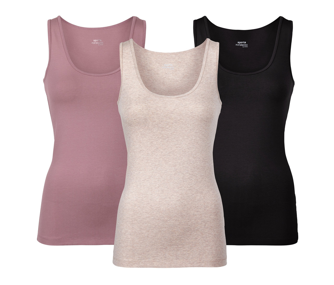 Trzy topy: różowy, beżowy i czarny.