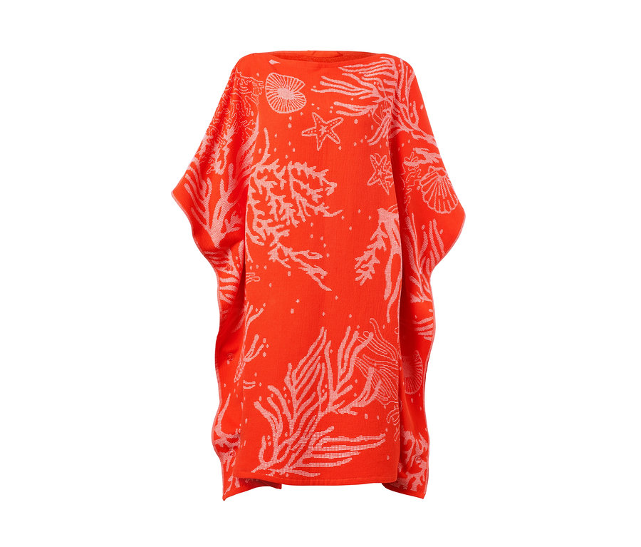 Pomarańczowe ponczo-ręcznik 2 w 1 XL z białymi motywami morskimi.