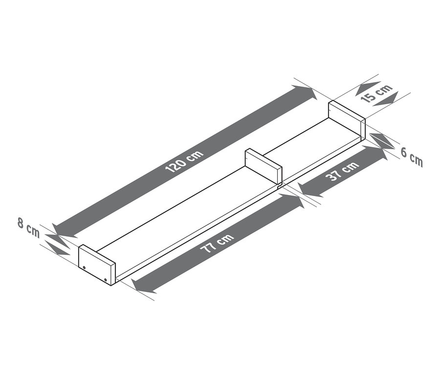 Szkic półki ściennej o długości ok. 120 cm.