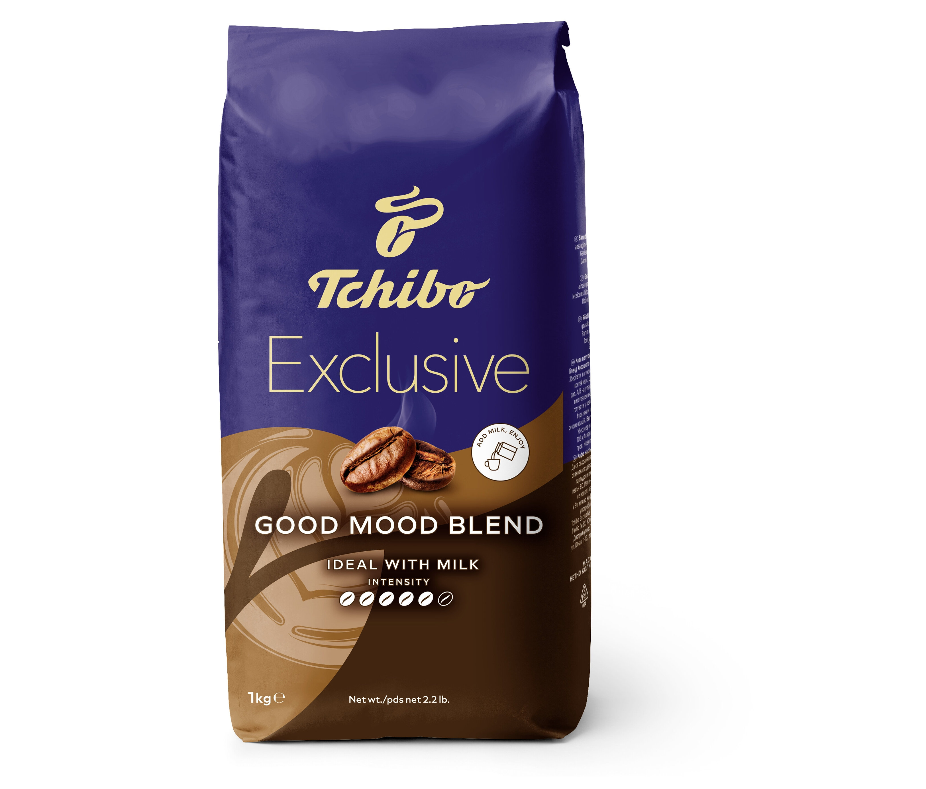 Opakowanie kawy ziarnistej Tchibo Exclusive Good Mood Blend 1 kg.