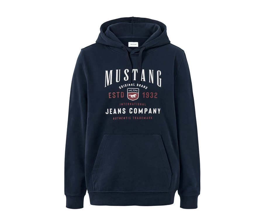 Granatowa bluza z kapturem »Mustang« z logo na piersi.