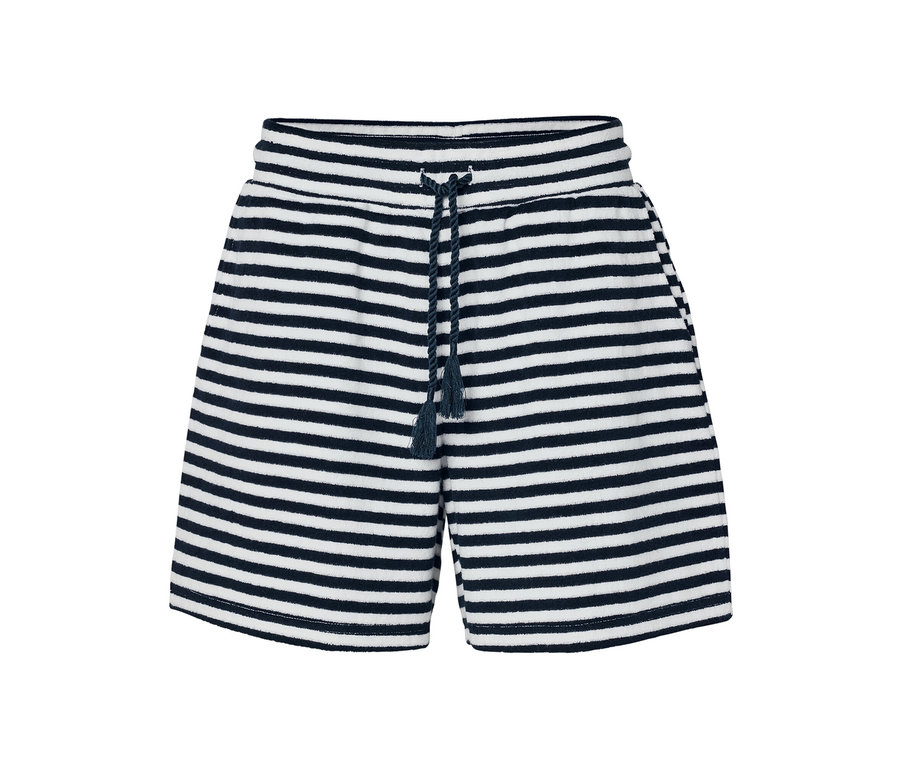 Pasiasta szorty z tkaniny frotte ze sznurkiem.