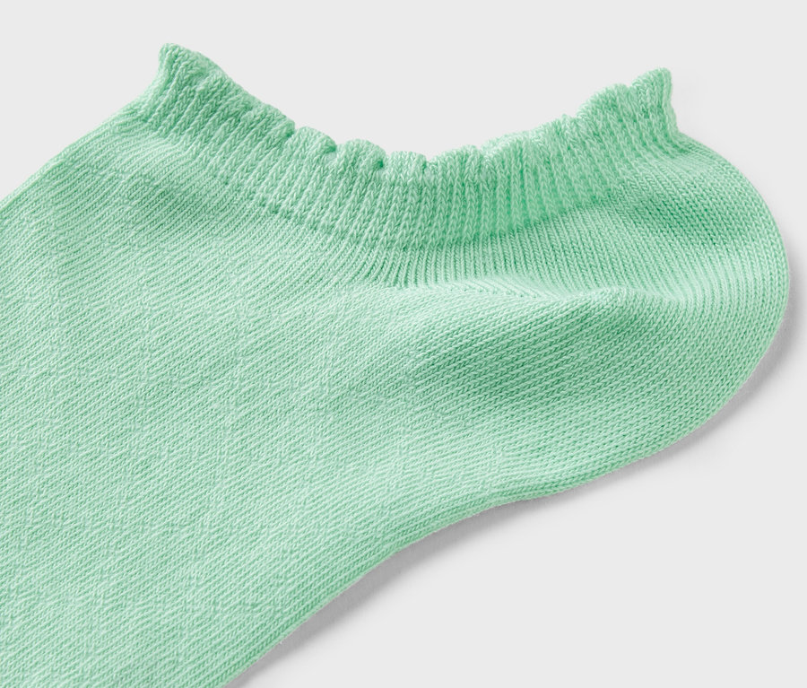 Zbliżenie jasnozielonej skarpety stopki z ażurowym wzorem (3 pary).