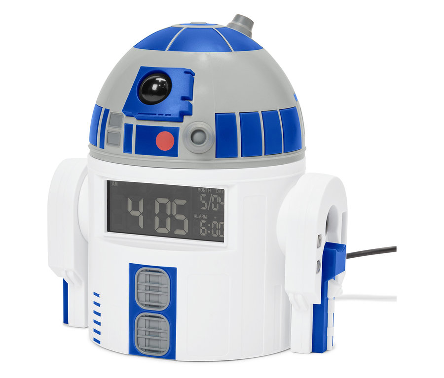 Budzik R2-D2 pokazuje godzinę 4:05 i datę 5/8.