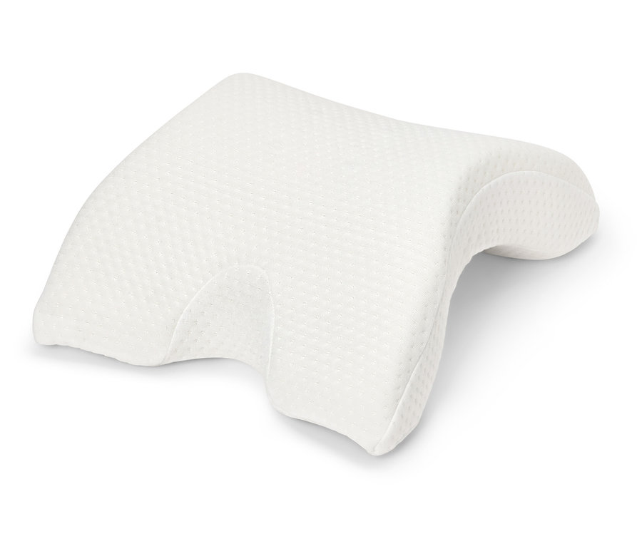 Biała poduszka ortopedyczna na białym tle.