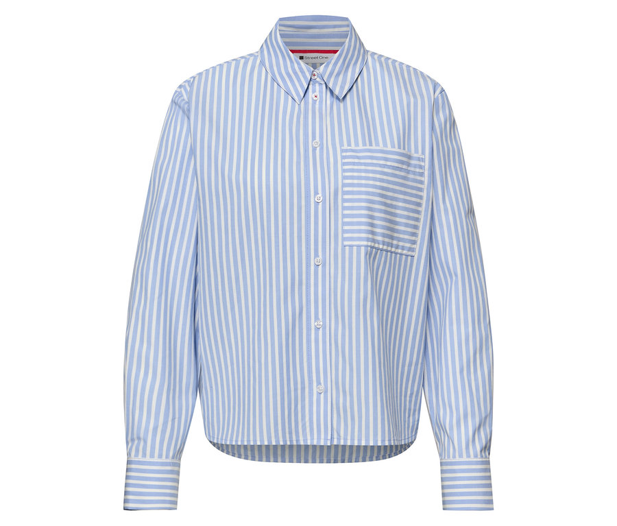 Koszula Street One w niebiesko-białe paski z kieszenią na piersi.