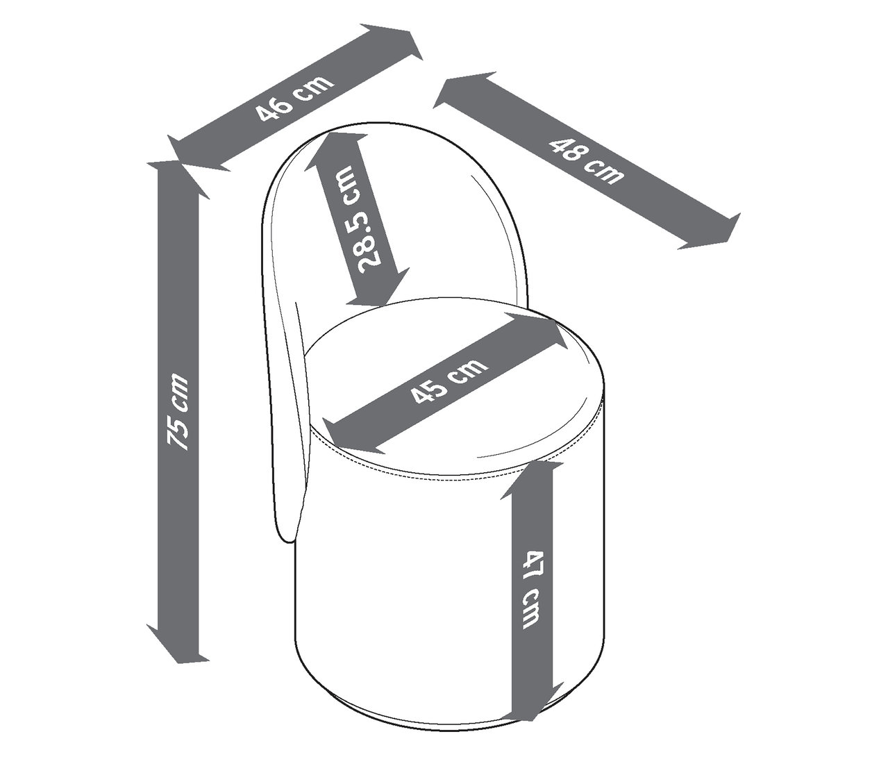 Zdjęcie obrotowego fotela z oparciem wraz z wymiarami.