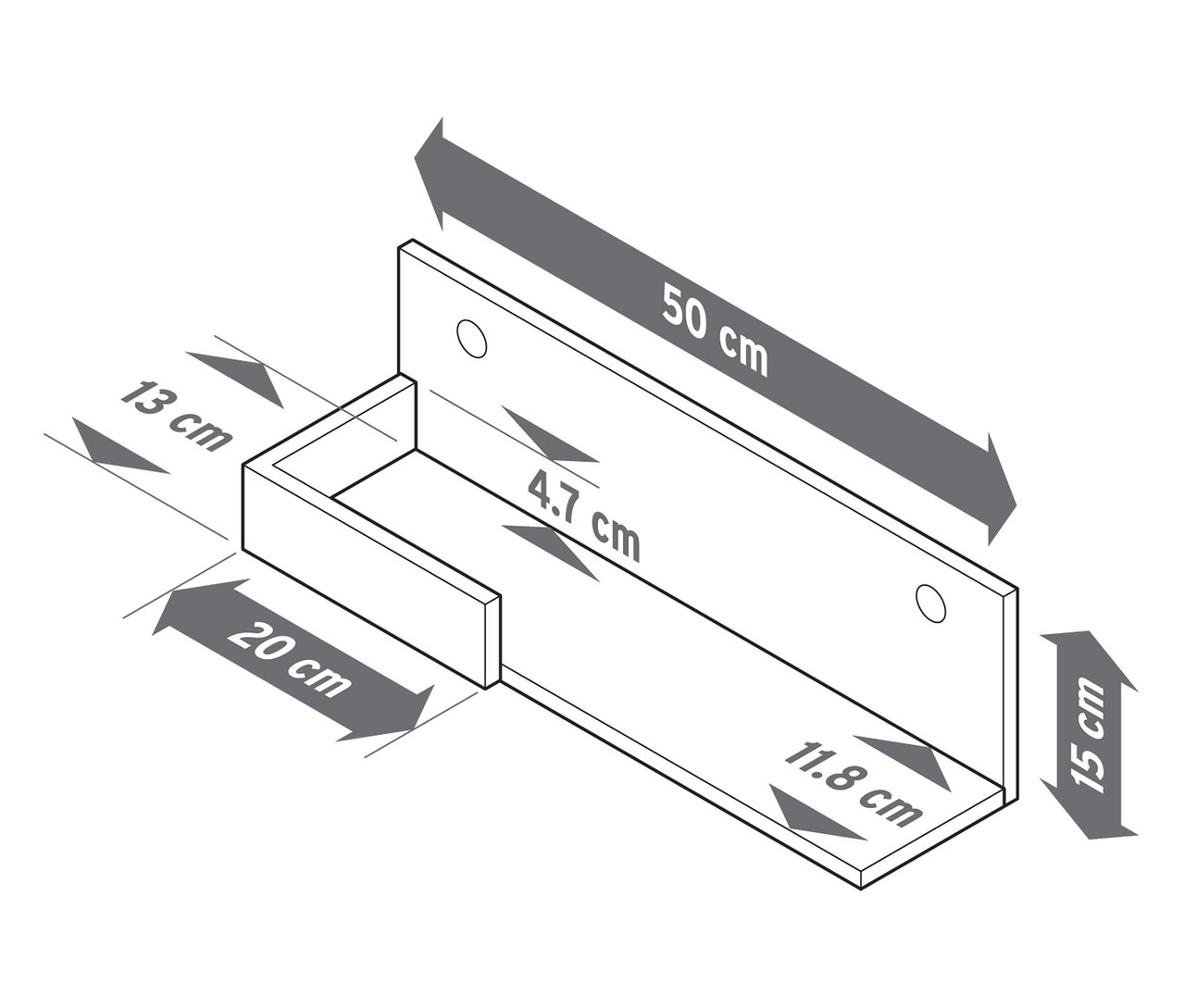 Na ilustracji przedstawiono wymiary zestawu 3 półek z litego drewna.