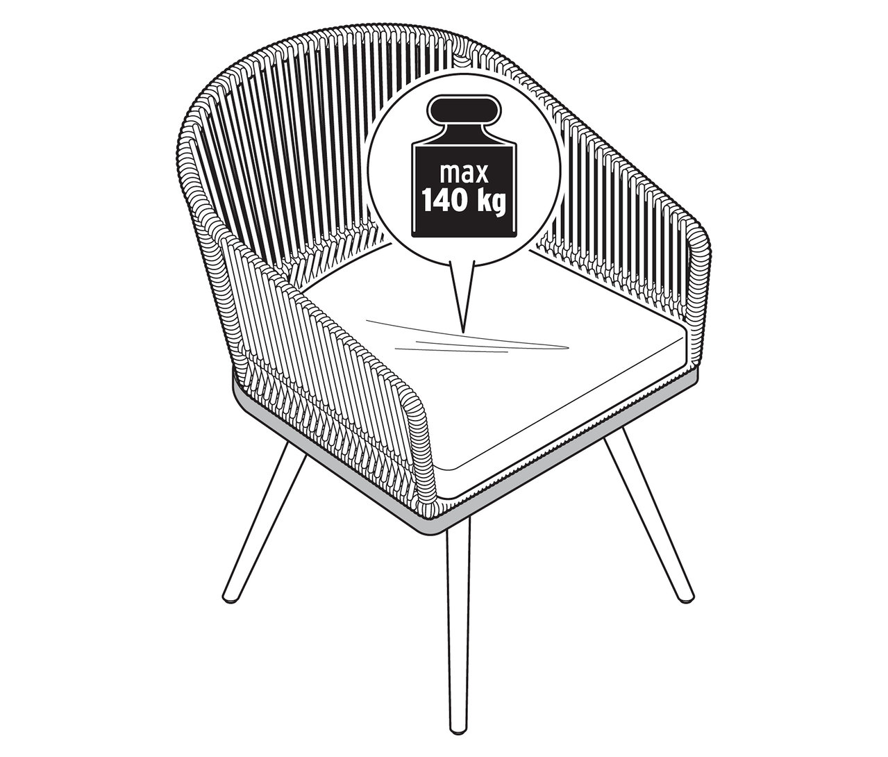 Zdjęcie obrotowego krzesła ogrodowego z plecionką tekstylną.