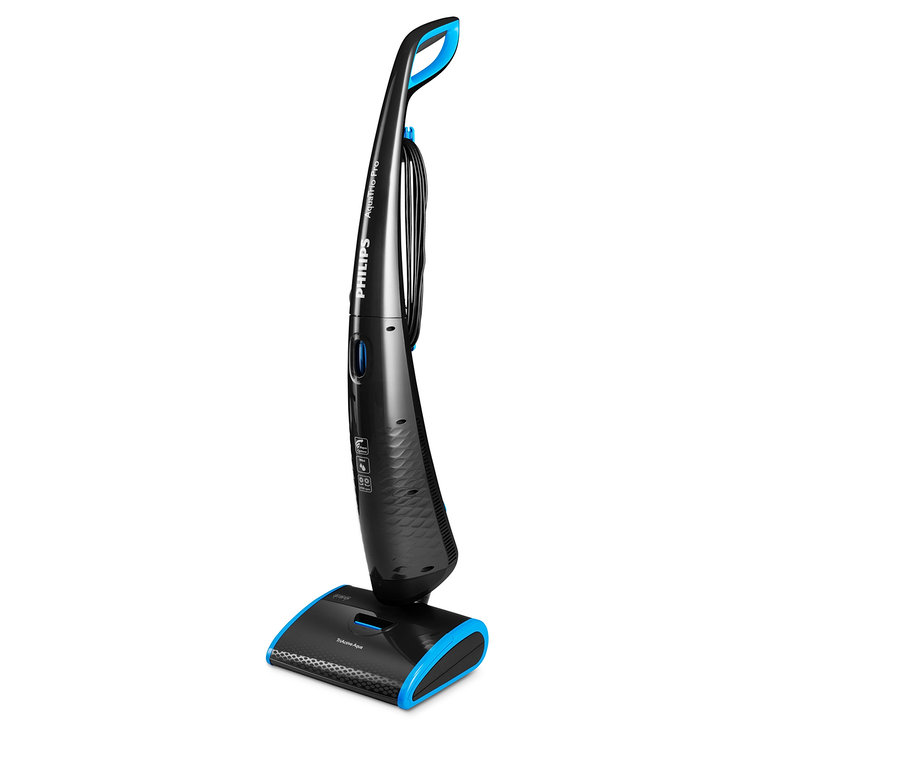 Urządzenie do czyszczenia podłóg Philips-3-in-1-AquaTrio FC7090/01 w kolorze czarno-niebieskim.