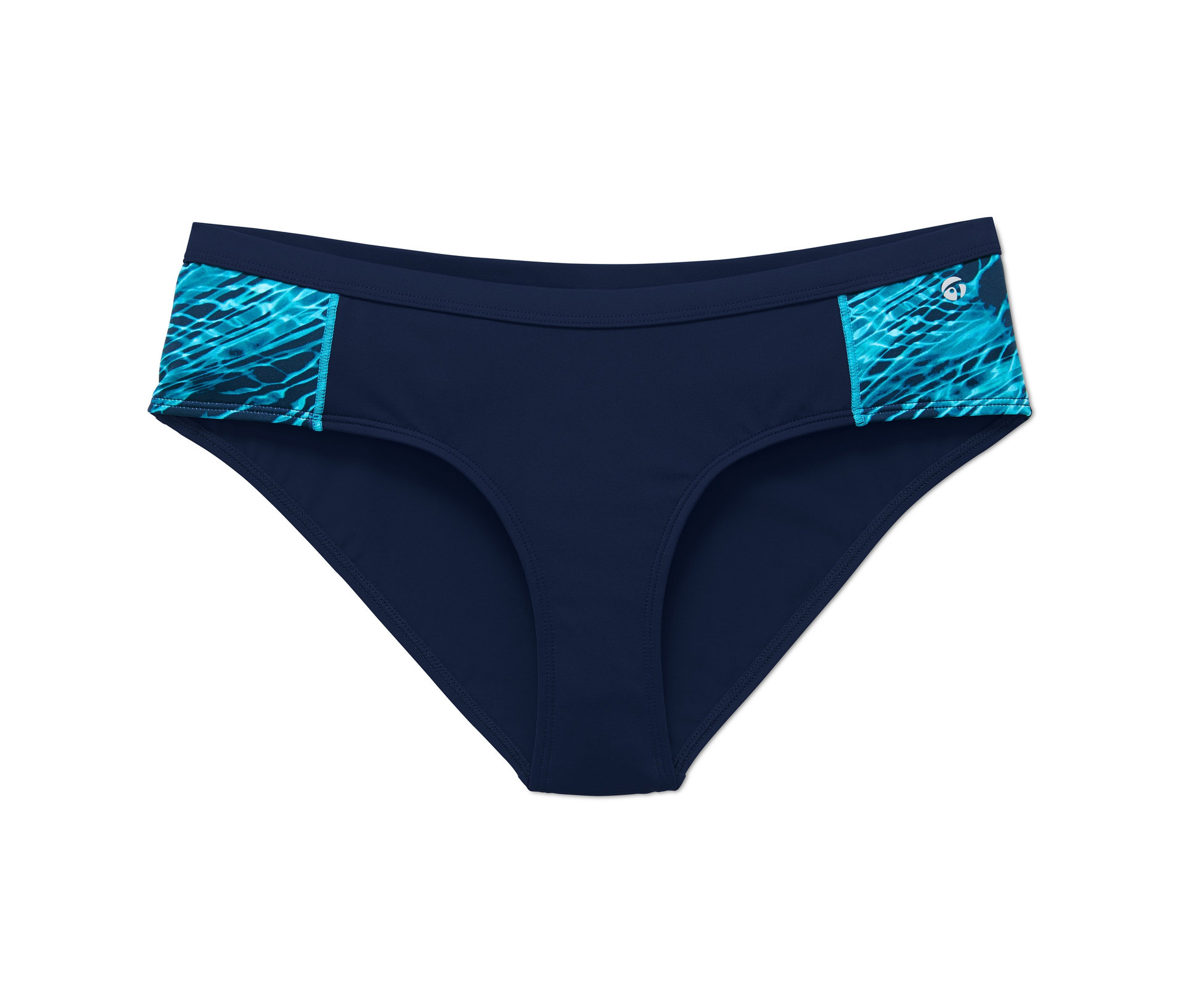 Tchibo - Granatowe majtki sportowe od bikini z turkusowymi wstawkami ozdobnymi- zielony/niebieski/z nadrukiem