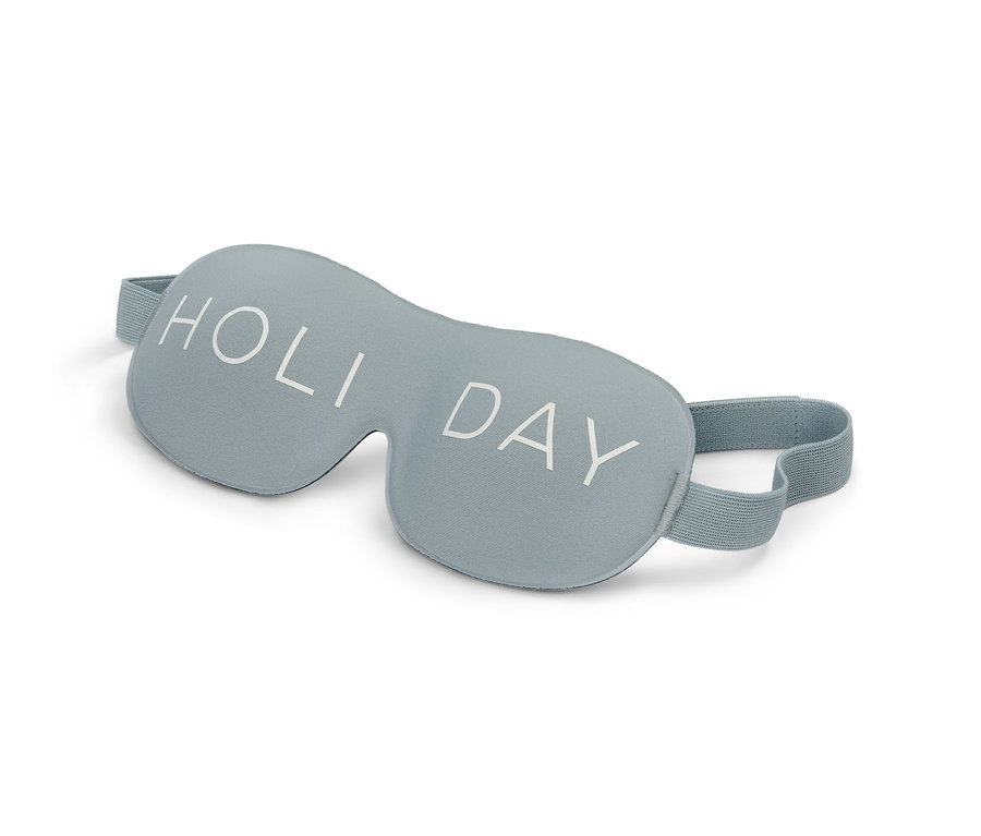 Niebieska maska do spania 3D z napisem Holiday.