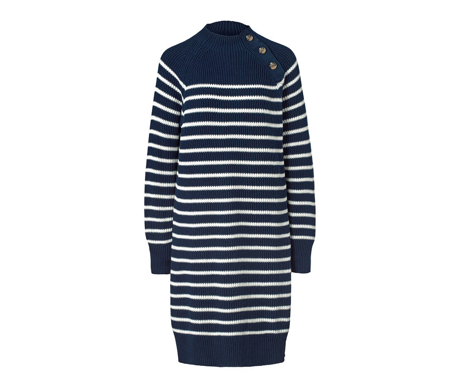 Sukienka z dzianiny w paski z guzikami.