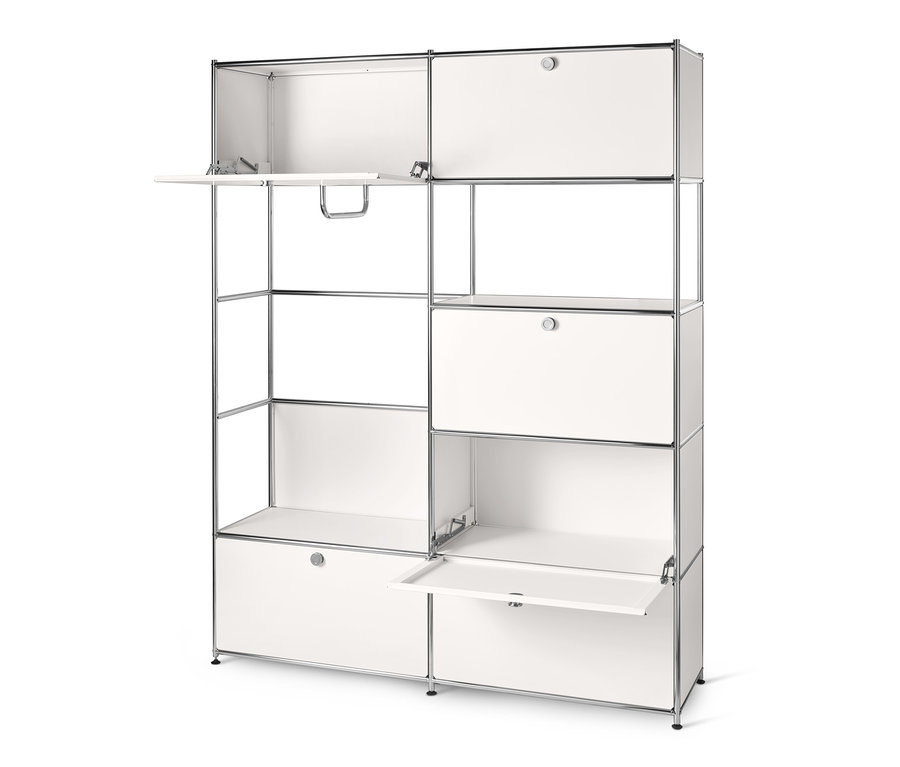 Biała metalowa szafa »CN3« z otwartymi i zamkniętymi półkami.