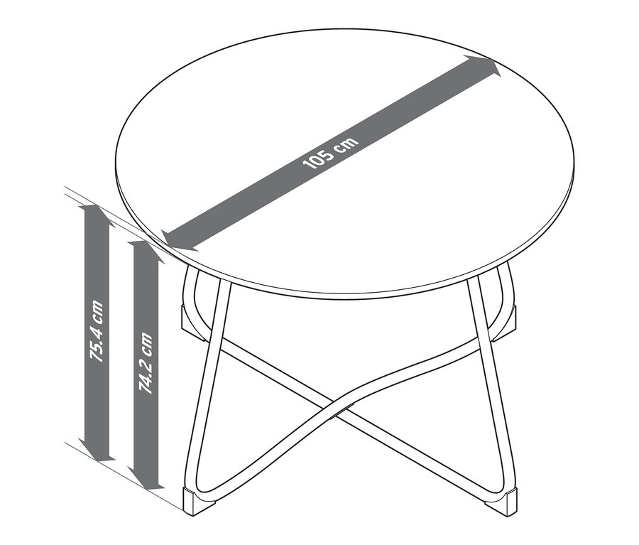 Ilustracja okrągłego stołu ogrodowego »Jara« z Duraboard z wymiarami.