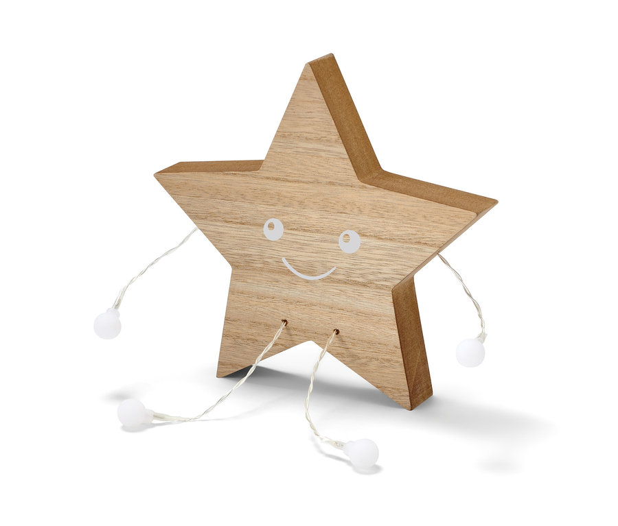 Ozdobna figurka LED „Gwiazda” stoi na białym tle.