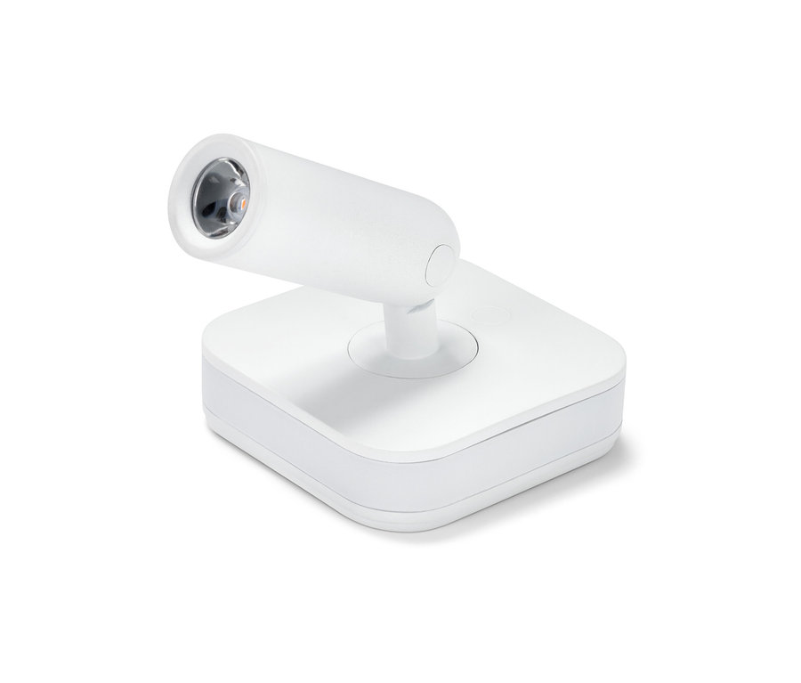 Biała lampka nocna LED z reflektorem, z akumulatorem.