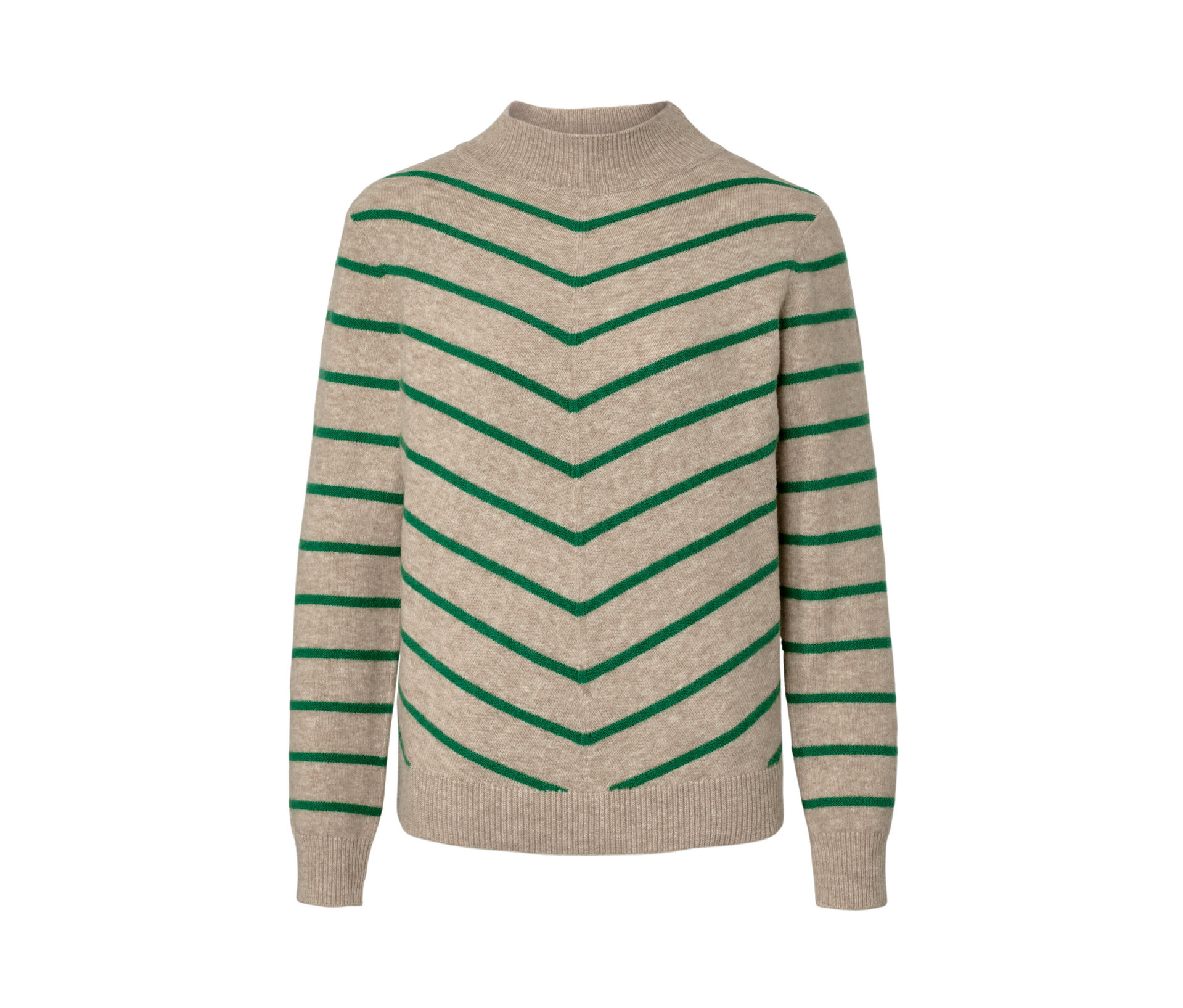 Tchibo - Pasiasty sweter ze stójką- zielony/beżowy/w paski