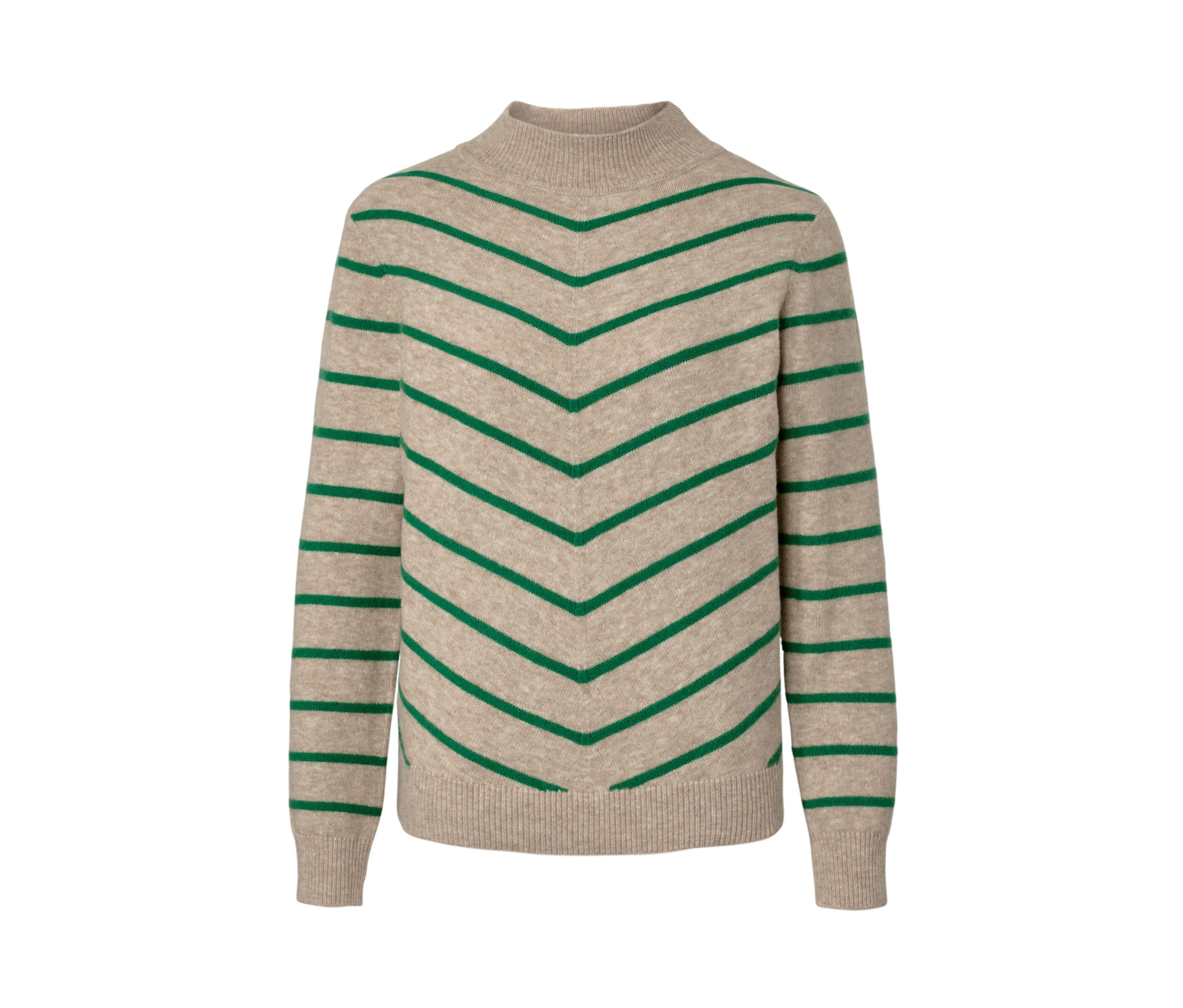Tchibo - Pasiasty sweter ze stójką, zielony/beżowy