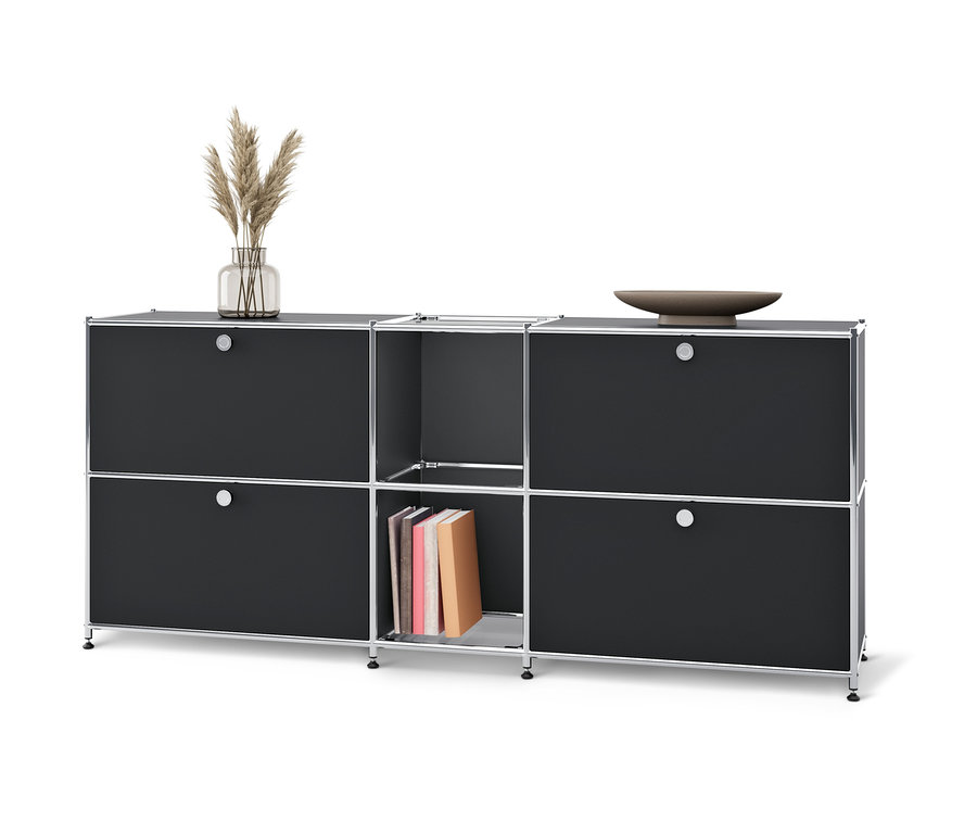 Czarna metalowa szafka typu sideboard »CN3« z 4 klapami.