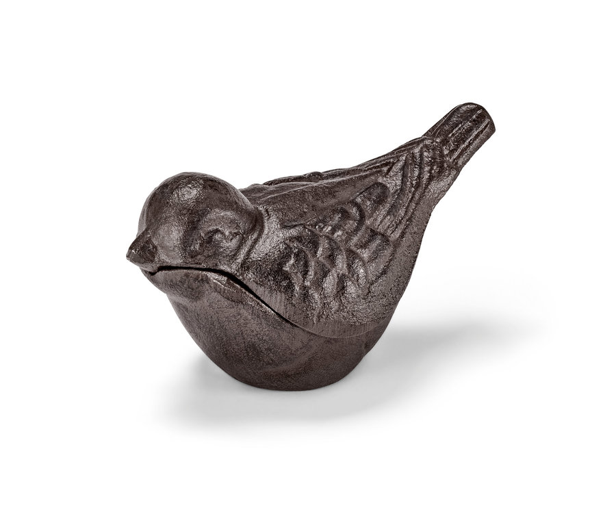 Brązowy schowek na klucze w kształcie ptaka.