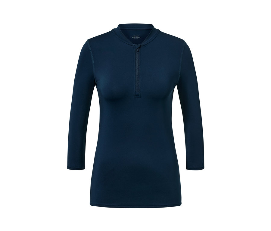 Granatowa koszulka sportowa z długim rękawem i filtrem UV.