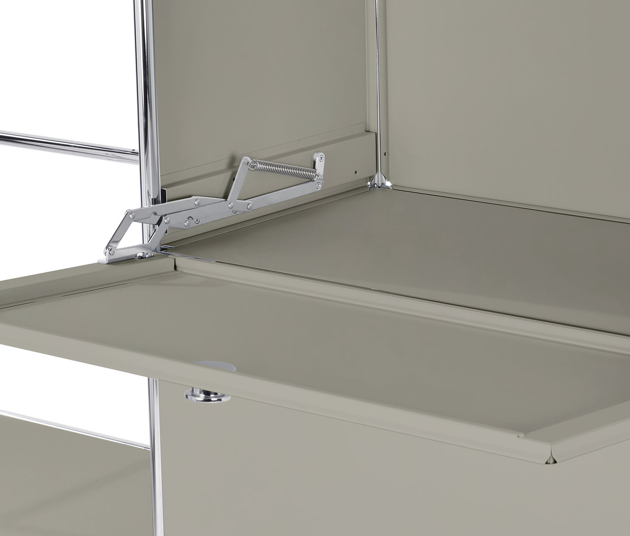 Szczegół szarej metalowej szafy »CN3« z 2 przegródkami i 2 szufladami.