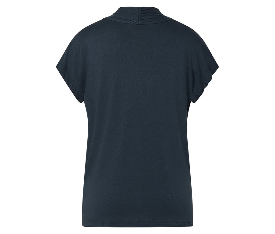 Granatowa koszulka z krótkim rękawem, widziana od tyłu.