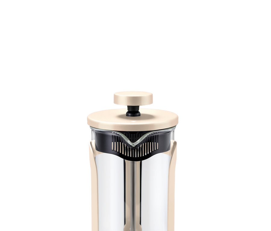 Detal beżowego zaparzacza tłokowego o pojemności 300 ml.